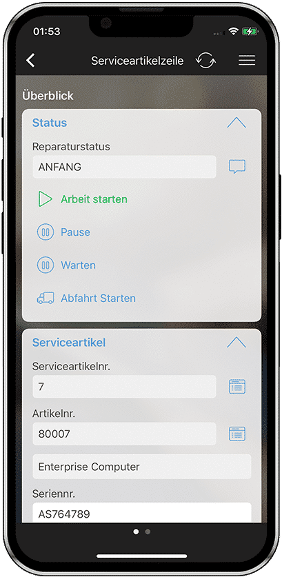 Arbeit am Serviceauftrag in der Anvaigo Service App