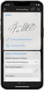 Digitale Unterschrift in mobiler Dynamics App für Field Service Management.