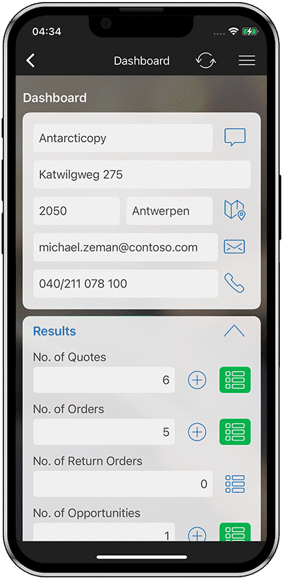 Dashboard of a customer in the Anvaigo Sales App