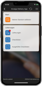 Anvaigo Delivery App Startmenü